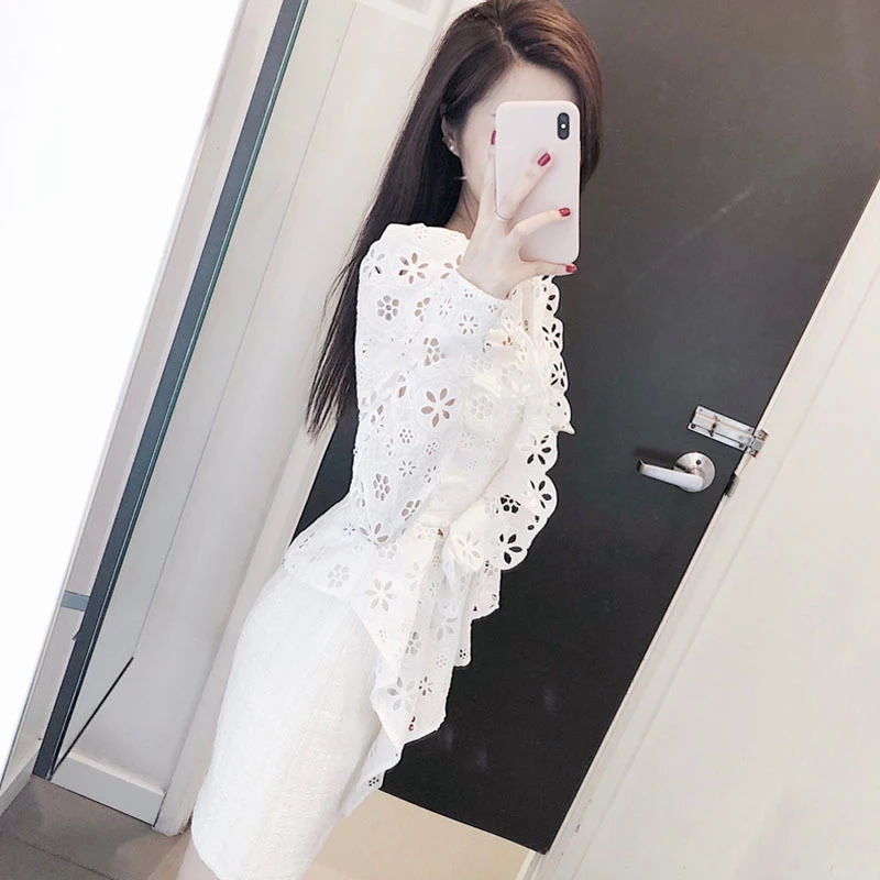 Сексуальная с плеча Асимметричные Мода женщин Топ Футболка длинным рукавом и