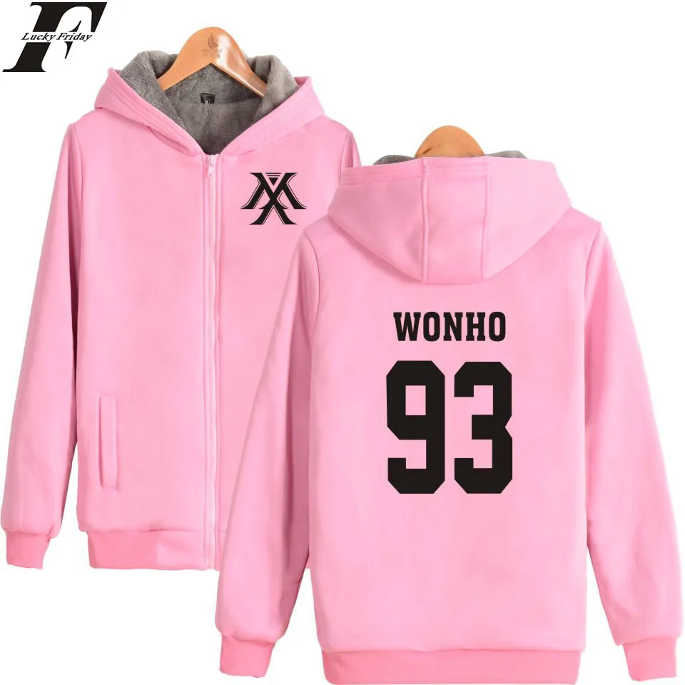

LUCKYFRIDAYF MONSTA X K-pop Harajuku Hoodies Women Thicker Winter Coats Popular Hip Hop Sweatshirt Women Female Zipper Clothes