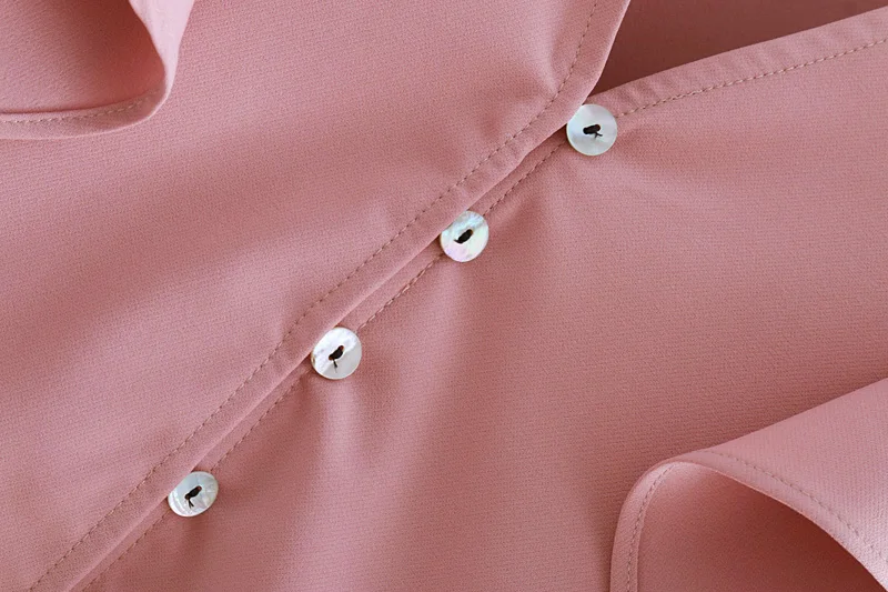 women sweet v neck laminated ruffles pink smock shirt blouses long sleeve chic feminina blusas office business tops LS2684 |