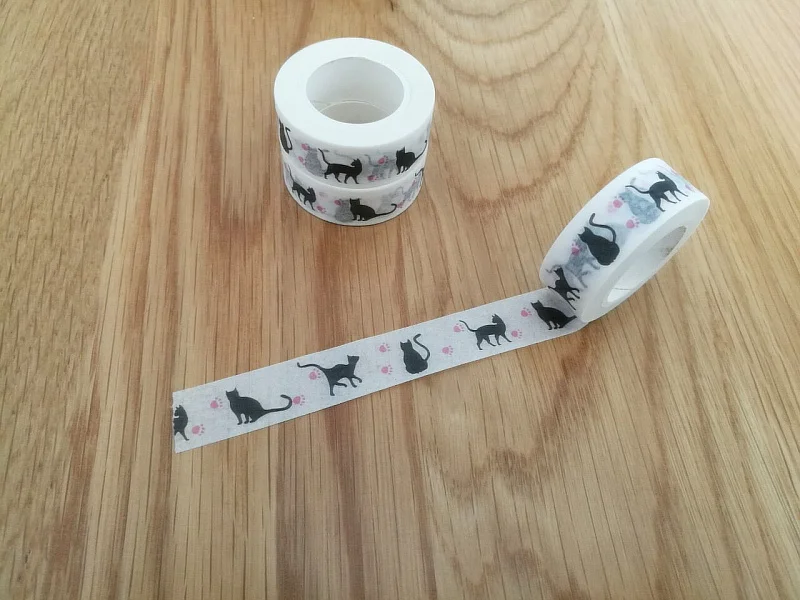 

1.5cm Cute black cat footprint Adhesive Tape for Scrapbooking DIY Craft Sticky Deco Masking Japanese Paper Washi Tape