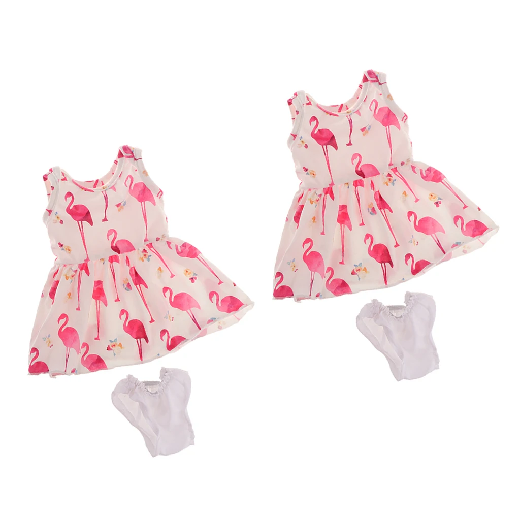 

2 комплекта, Одежда для куклы масштаб 1/4, юбка и трусы для девочек, наряды для кукол 18 дюймов BJD, аксессуары для одевания (принты Фламинго)