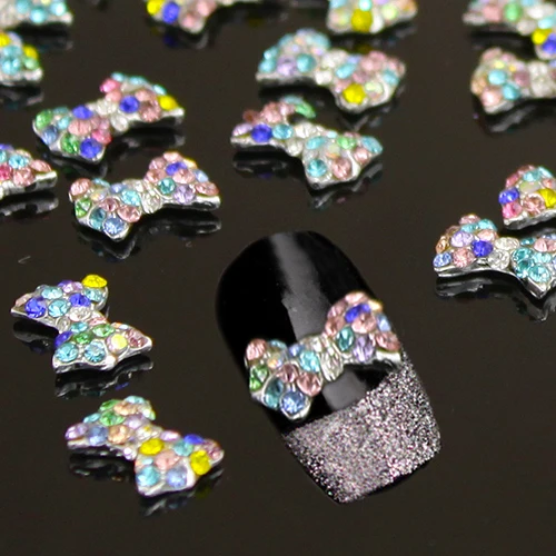 10 шт. 3D Красочные Сплава Блеск Rhinestone Bowknot Nail Art Красоты Наклейки Советы DIY