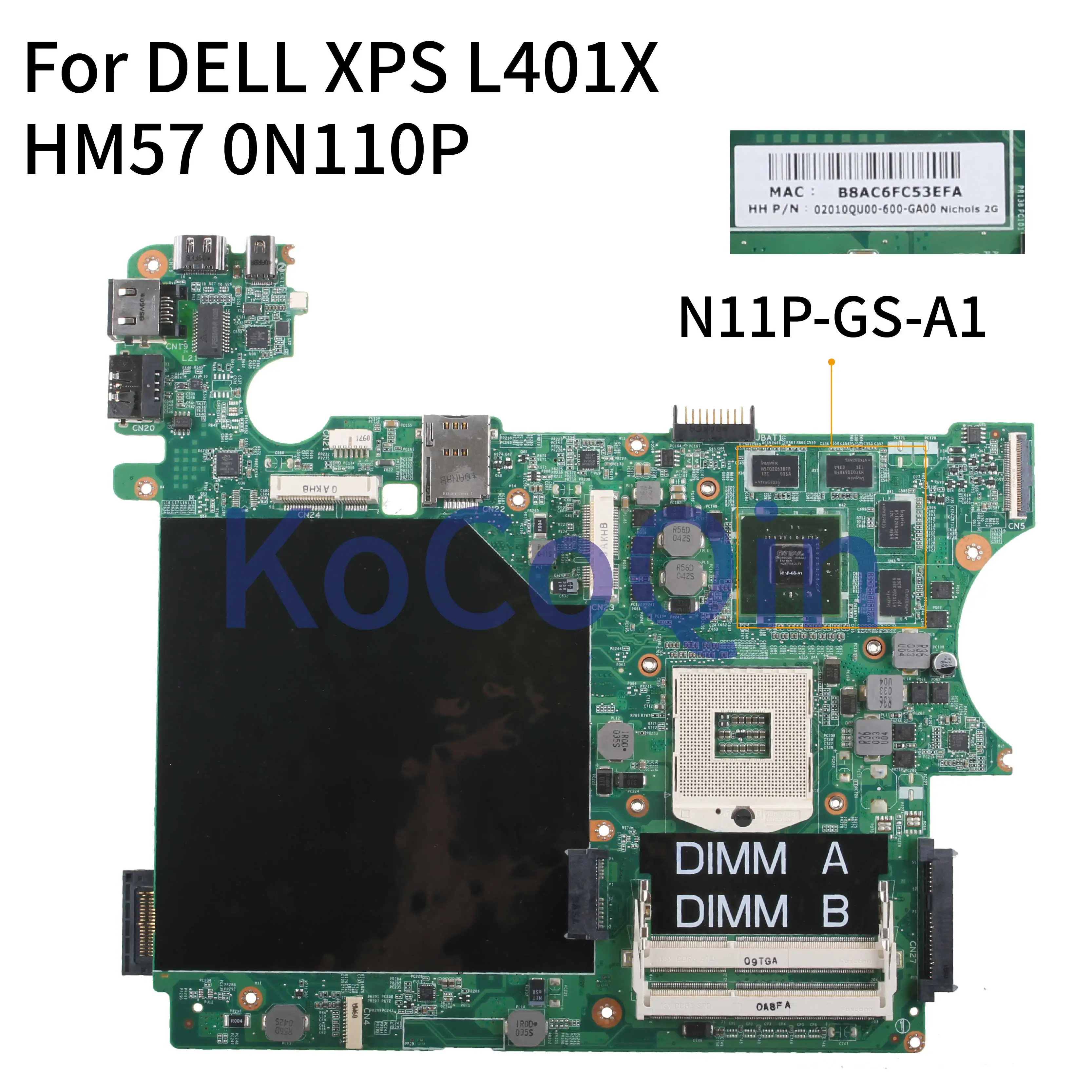 Kocoqin-placa-mãe para Laptop Computador Portátil Testada Xps L401x Hm57 Placa-mãe para notebook