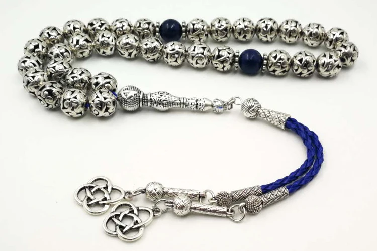 Мужской tasbih серебряный металлический сплав бусины с натуральным islam ислам 33 45 66 99 молитвенные бусины аксессуары браслеты Misbaha