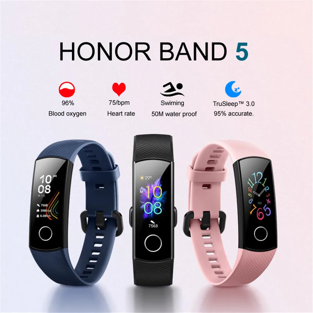 Оригинальный Смарт браслет Huawei Honor Band 5 Оксиметр сенсорный экран волшебный цвет