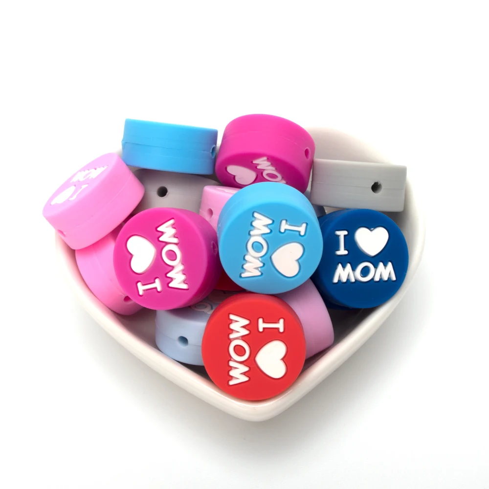 10 шт. круглые силиконовые бусы 20 мм I Love Mom Dad Perle Slicone Dentition Siliconen Kralen Toys DIY BPA