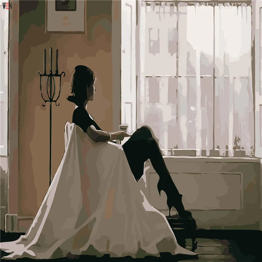 Женщина думая DIY живопись по номерам настенная художественная фигура картина для