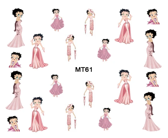 Новинка 2017 года ногтей MT61 72 микс 12 видов конструкций Betty Boop нейл арта переводятся