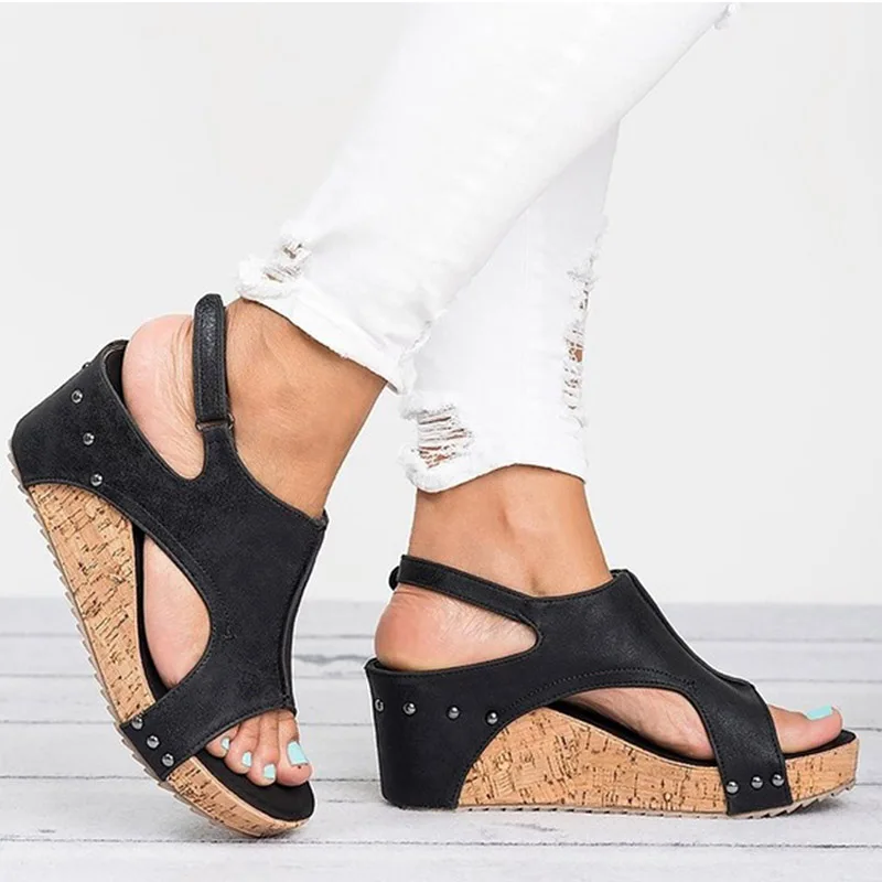 

Women Sandals 2019 Platform Sandals Wedges Shoes For Women Heels Sandalias Mujer Summer Shoes Leather Wedge Heels Sandals 43