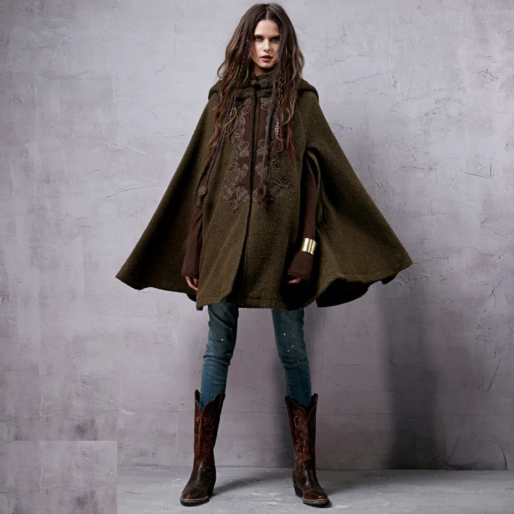 Зимняя Вышивка с капюшоном утолщенная теплая Женская шерстяная верхняя одежда