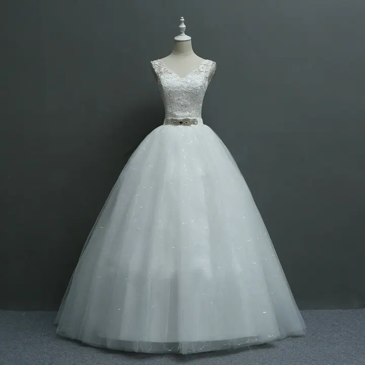 

Classic Style Sexy V-neck Beading Belt Decorated Ball Gown Princess Wedding Dress+free petticoat 199