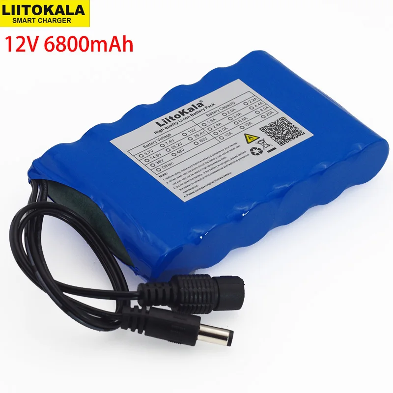 LIitoKala 12 V 6800 Mah портативный супер 18650 перезаряжаемый телефон емкость CCTV Cam Monitor DC 6 6.8A