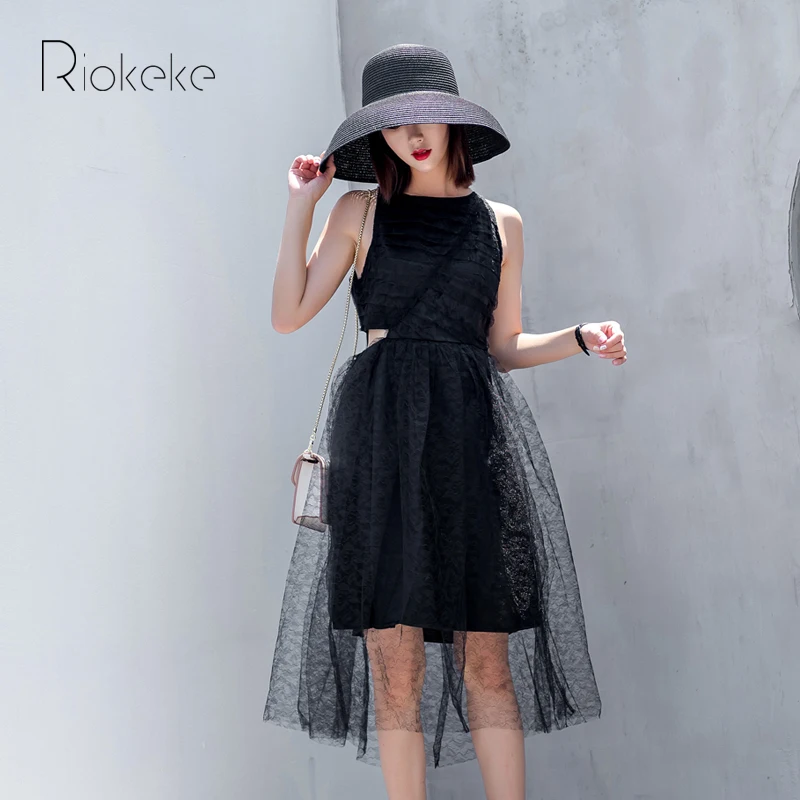 Riokeke/прозрачное кружевное женское платье летние открытые платья 2018 г. элегантное