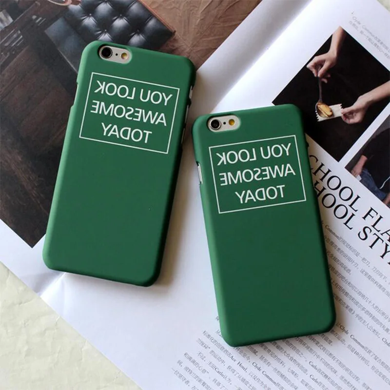 Simple Solid Green Color Letter Phone Case For iphone 5 5s SE 6 6S 6Plus 6sPlus Fashion Hard PC Back Cover Capa |