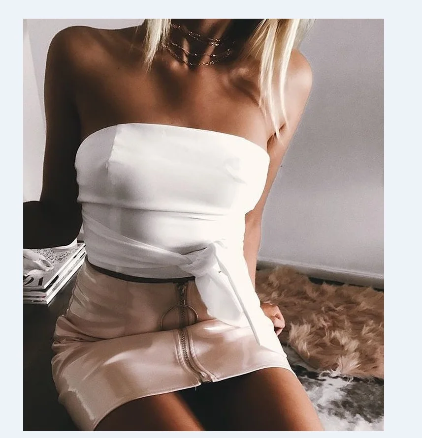 

Sexy Skirts Women Fashion High Waist Zip Faux Leather Short Pencil Bodycon Mini Skirt New Solid White Skirt