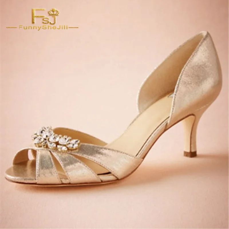 

FSJ Women Shoes Ladies Pumps 2022 Spring Autumn Champagne Bridal Heels Rhinestone Kitten Heel Double Plus Size Shoes 11 12 13