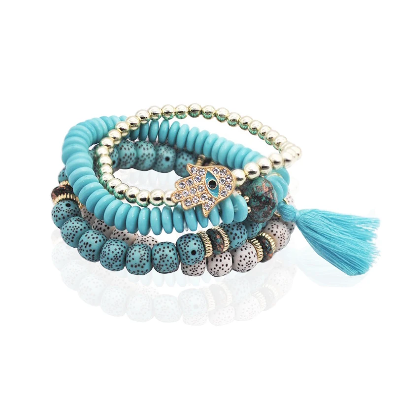 Модные 4 шт./компл. изысканные яркие Винтажные эластичные браслеты с большими