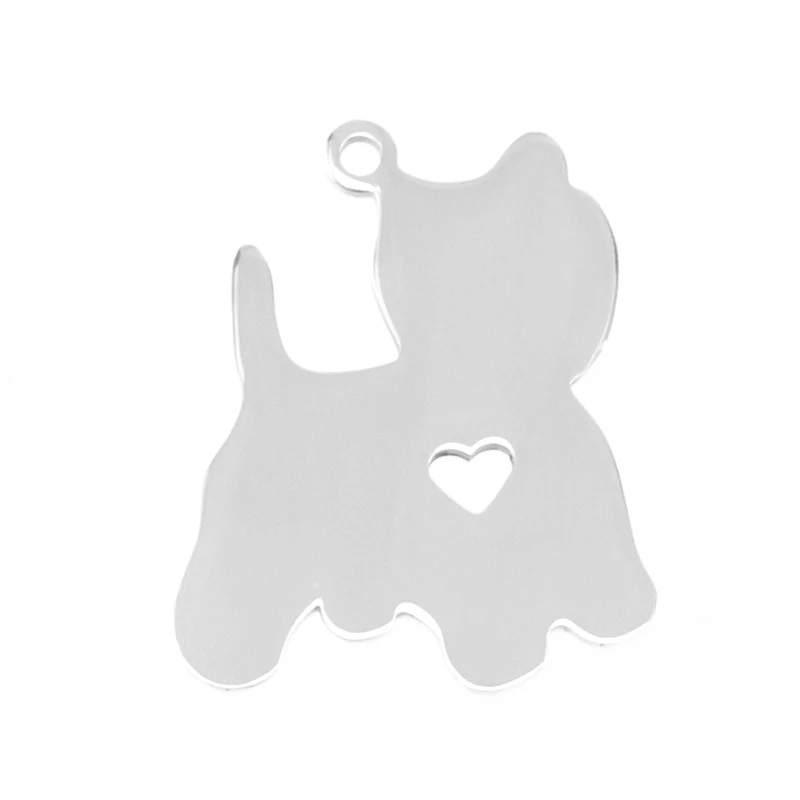 

simsimi pet cat Stainless steel Pendant with heart cat shape pet ID blank dog tag for print Mirror polish 10pcs