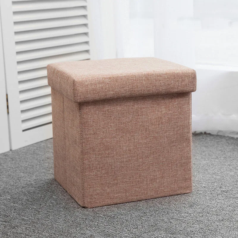 Темный хаки Сиденье сильная грузоподъемность Pouffe ящик для хранения кубической формы льняной домашний офис многофункциональный складной стул - Цвет: Темный хаки