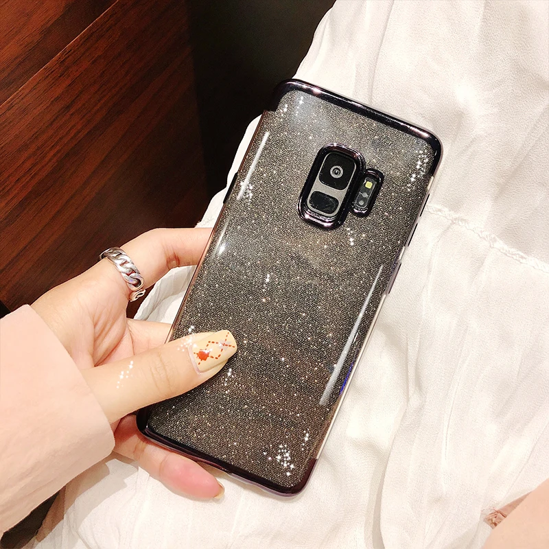 Покрытие блеск Чехол для samsung Galaxy A7 A750 S9 S8 J4 J6 A6 плюс A8 S6 S7 Edge Note 9 8 A5 A7 J7 Prime J5 чехол - Цвет: Черный