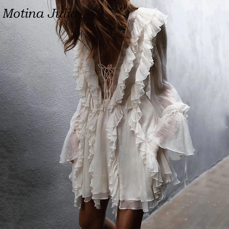 Motina Julia 2019 Летнее шелковое плиссированное платье с длинным рукавом на шнуровке