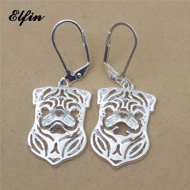 

Elfin New Trendy Hollow Pug Earings Fashion Jewelry Gold Color Silver Color Animal Dog Earrings For Women