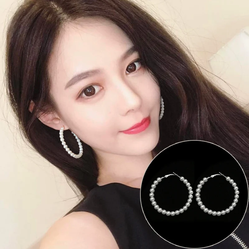 1 пара элегантные белые жемчужные массивные серьги женские большие круглые