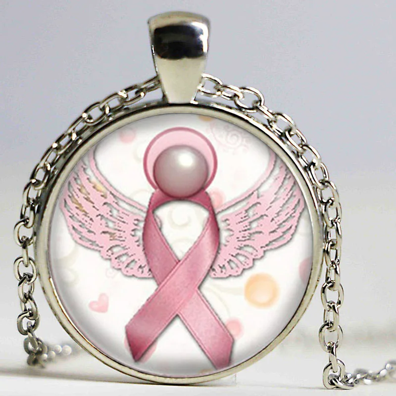 Ангел розовый молочный рак лента вихревое сердце кулон ожерелье стеклянный Арт