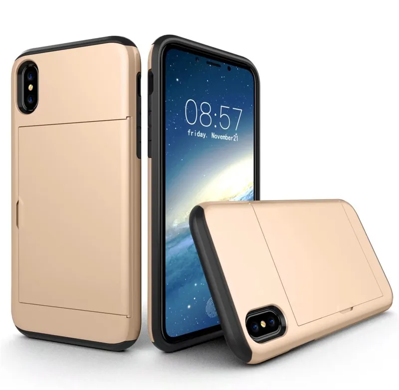 Для iphone XS Max прочный Чехол слайдер держатель для карт сзади чехол 5 5S SE 6 S 7 8 Plus X XR