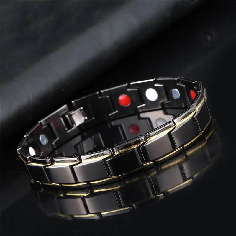 Black and Gold Модный терапевтический магнитный браслет Healthcare Energy браслет для похудения терапия ювелирные изделия для бодибилдинга для мужчин и женщин - Окраска металла: Black and Gold