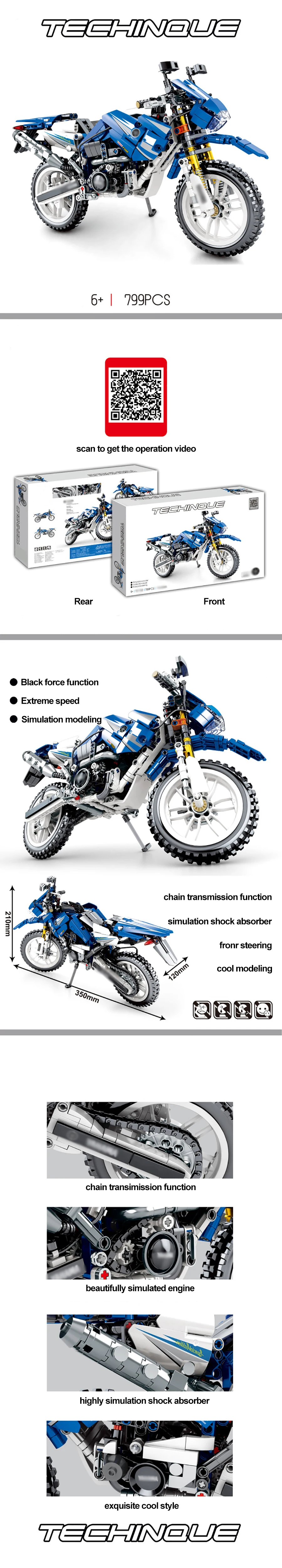 Technic YAMAHA WR250 внедорожный мотоцикл Строительные блоки Набор кирпичей модель детские игрушки для детей Совместимость ORV