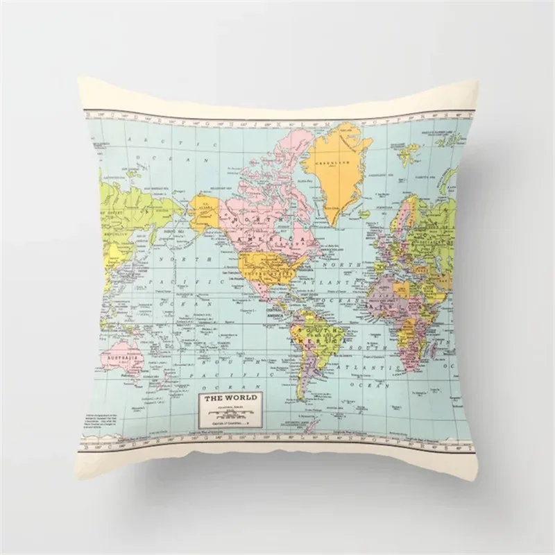 Cushion Covers01 Чехлы карта мира декоративные наволочки для подушки из хлопка и полиэстера Cojines Decorativos для диваном автомобиля домашнего бросить подушки крышки - Цвет: Cushion Covers01