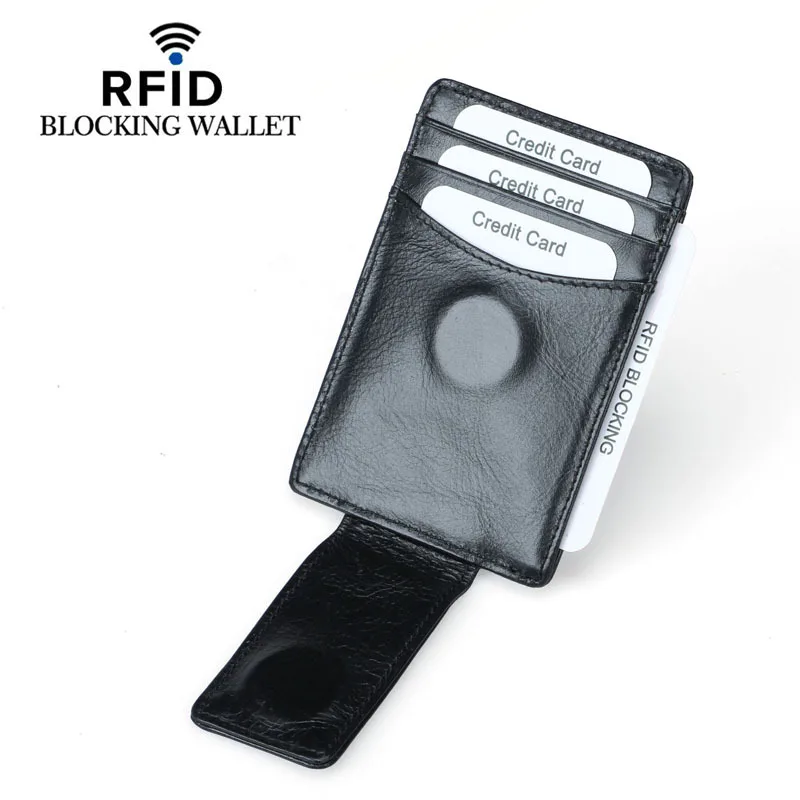 Коровья кожа зажим для денег кошелек мужчин визитница RFID Блокировка Кредитная