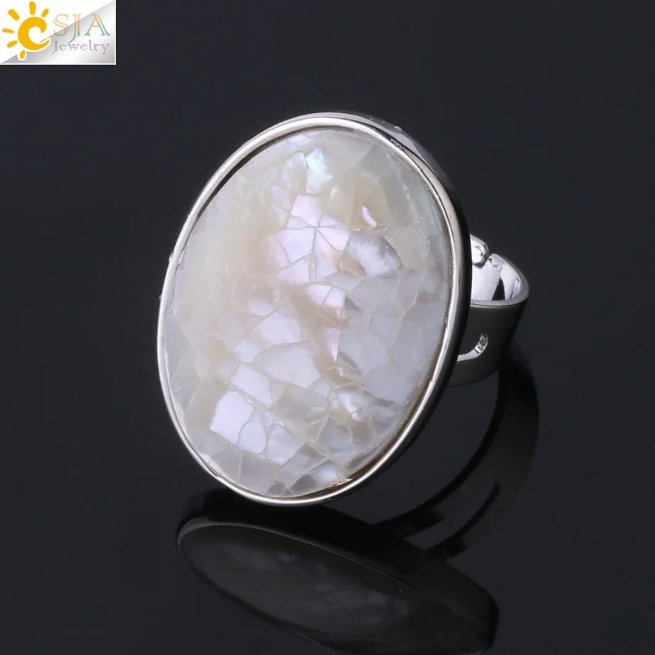White Shell CSJA, натуральная ракушка, кольца на палец, мужские, девичьи, перламутровые, Абалон, оболочка, цвет, желтый, серебристый, белый, обручальное кольцо F853 - Цвет основного камня: White Shell