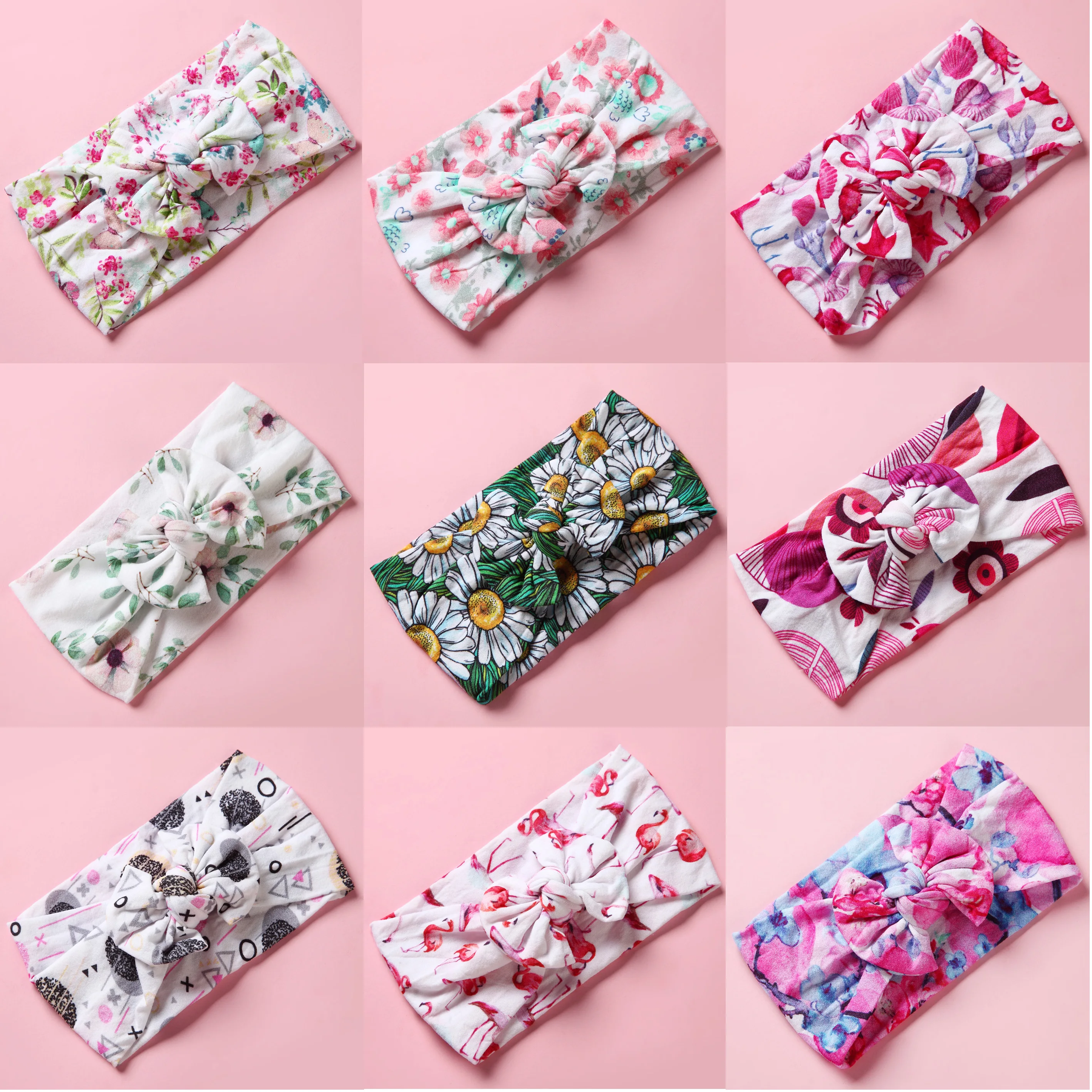 Нейлоновые Детские головные повязки с цветочным принтом женская головная