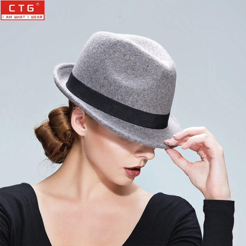 

New Arrival Autumn Winter British Wool Hat Female Fashion Woolen Jazz Hat Lady All-match Curling Brim Fedoras Cap B-7737