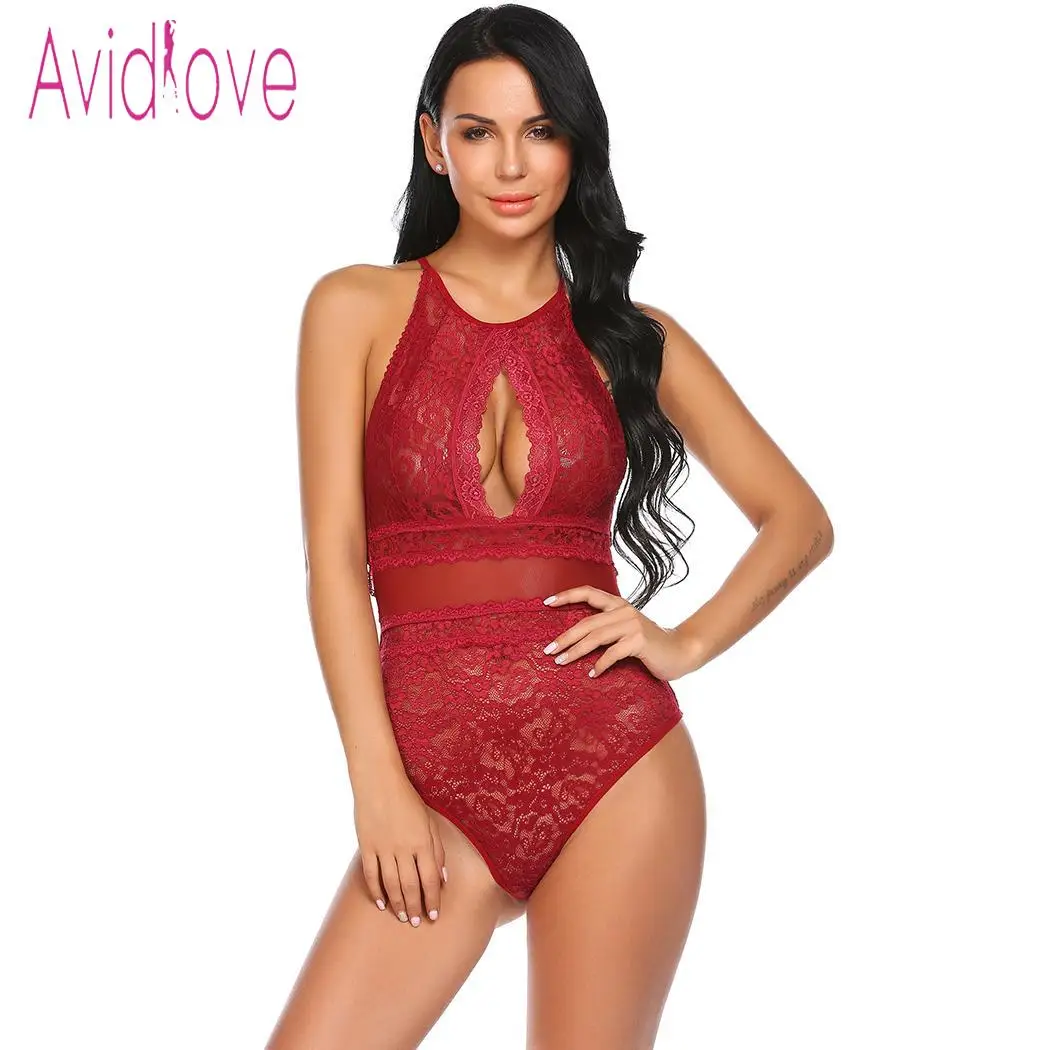 Avidlove Женское боди с чулками нижнее белье сексуальные костюмы Холтер Вырез капля