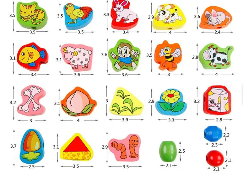 

Animal or Fruit Model Blocks Bead Children Pairing Wooden Toys Montessori Wearing Rope Game Early Learning Aids Educational Gift
