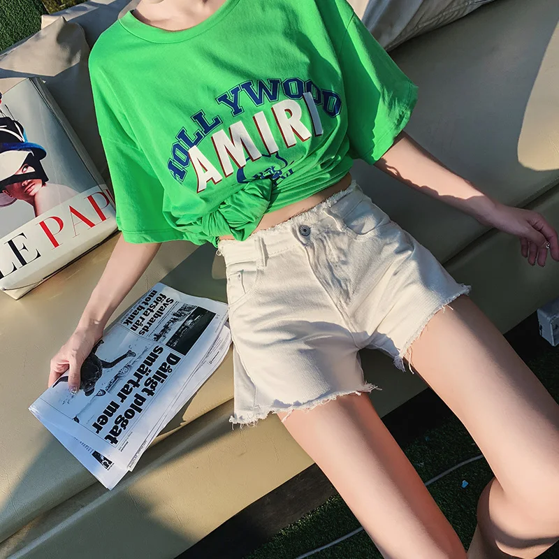 Джинсовые шорты женские 2019 Модные с кисточками отверстие летняя высокой талией