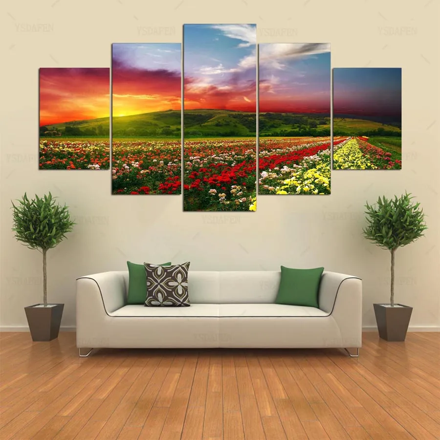 Ysdafen 5 панель HD с живописи цветок поле холсте Home Decor Wall Art картина для гостиной kn-194 |
