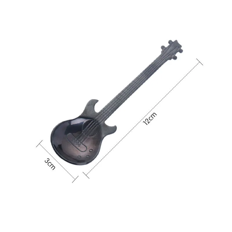 black guitar Нержавеющая сталь гитара десертная кофейная ложка кофе совок розовое золото черные столовые приборы чайные ложки, кофейные аксессуары чайная ложка - Цвет: black guitar