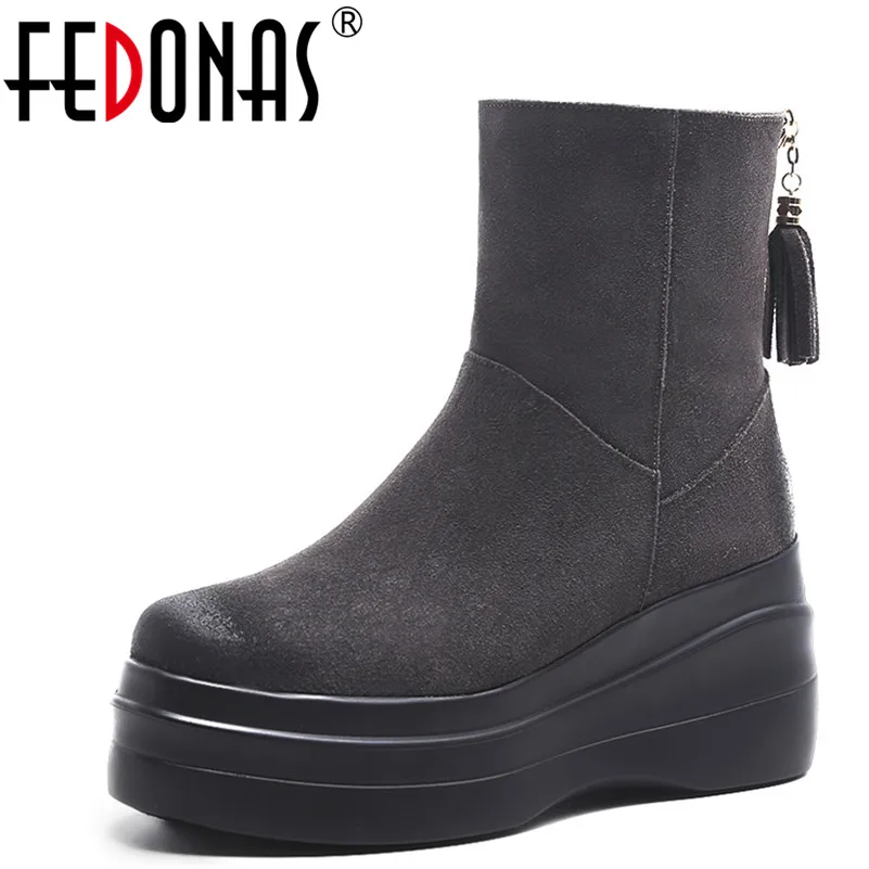 FEDONAS1Fashion/женские зимние ботинки сезон осень-зима теплая обувь из коровьей замши