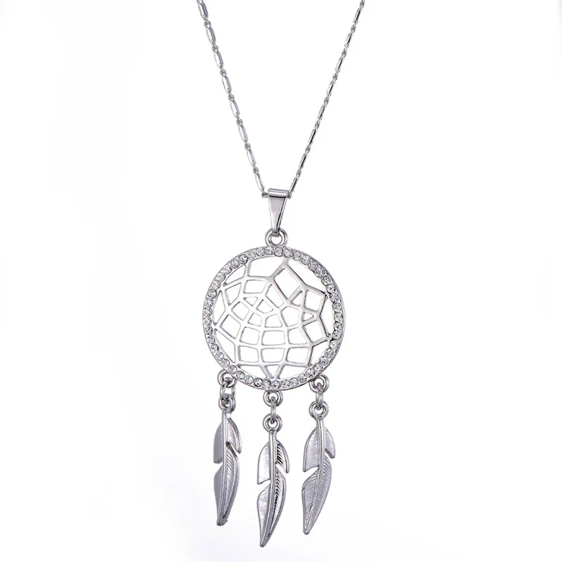 Small-Silver Большой Ловец снов кулон ожерелье золотые, серебряные, полые Длинные ожерелье с кристаллом, украшение для женщин чокер подарок колье - Окраска металла: Small-Silver