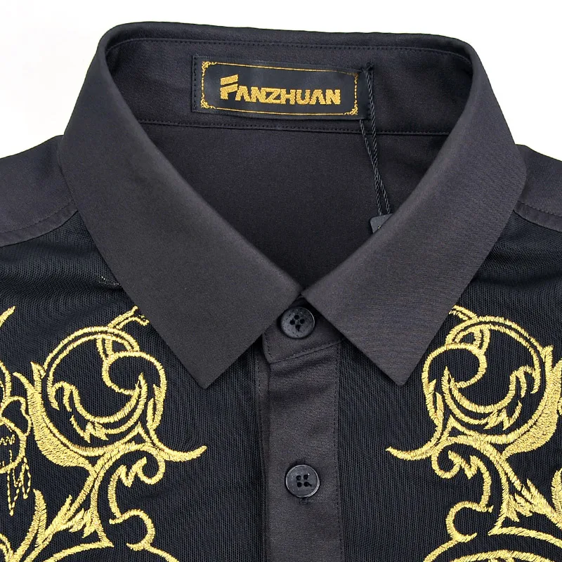 Мужская рубашка FANZHUAN черная Повседневная Облегающая с длинным рукавом осень