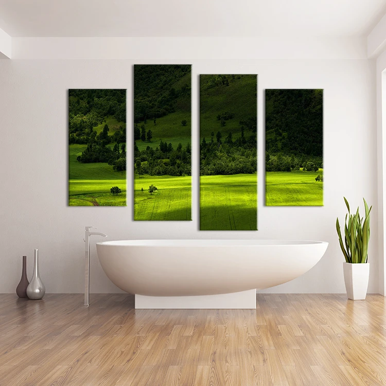 4 панели современная Печать зеленое дерево горная настенная живопись на холсте