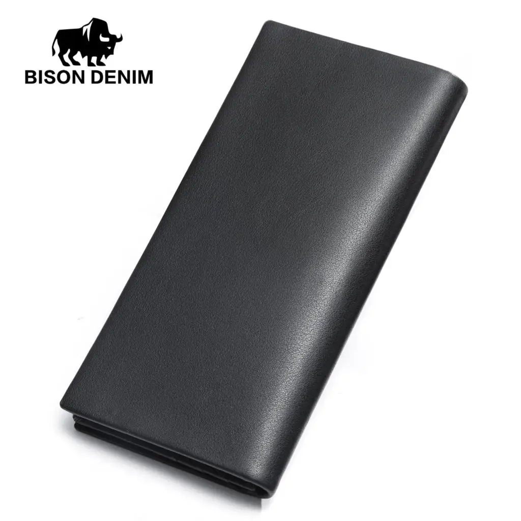 BISON DENIM длинный кошелек мужской деловой из натуральной кожи тонкий роскошный
