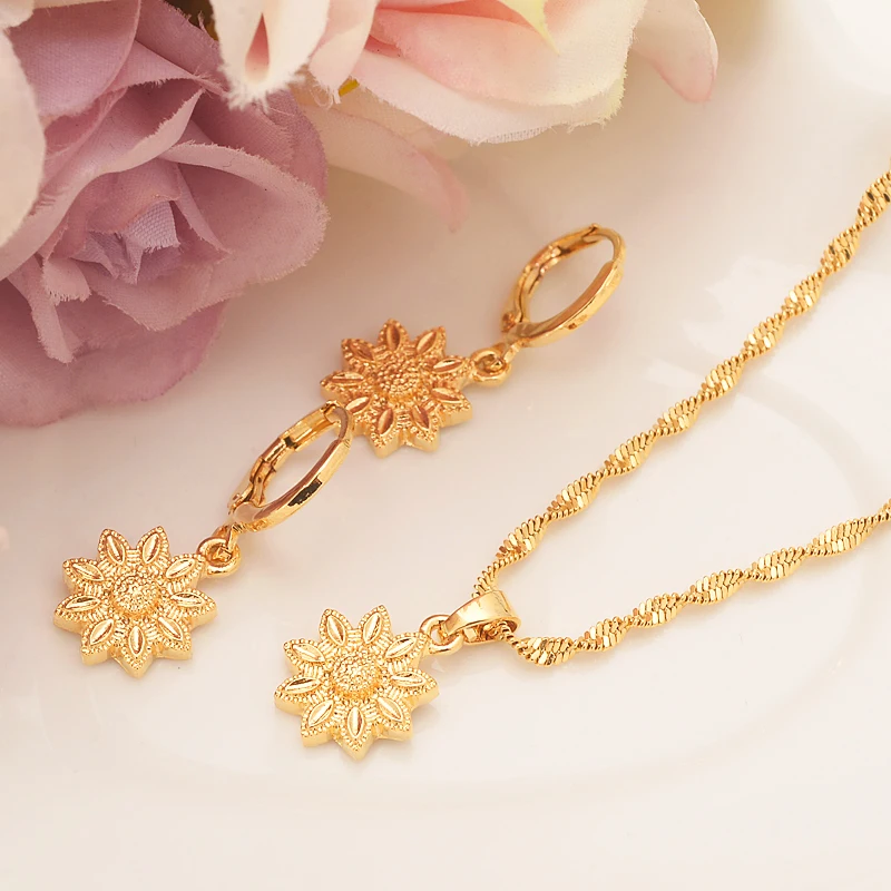 

Gold flower Ethiopian Jewelry Sets Eritrea Habesha Africa bridals Wedding jewelry Gift necklace pendnat earrings diy charms
