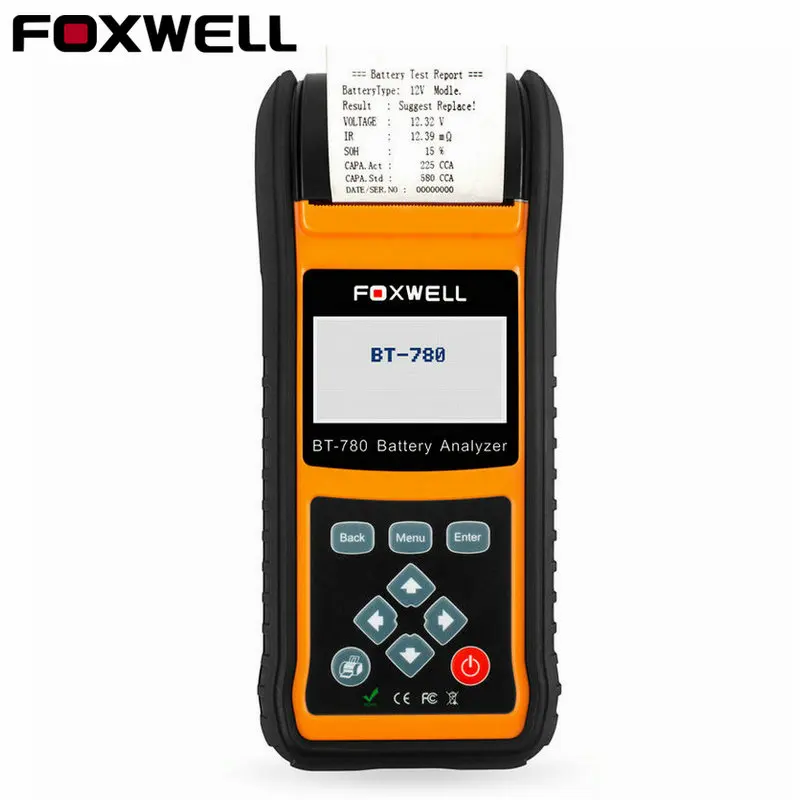Автомобильный тестер батарей Foxwell BT780 12 В 24 Встроенный принтер анализатор