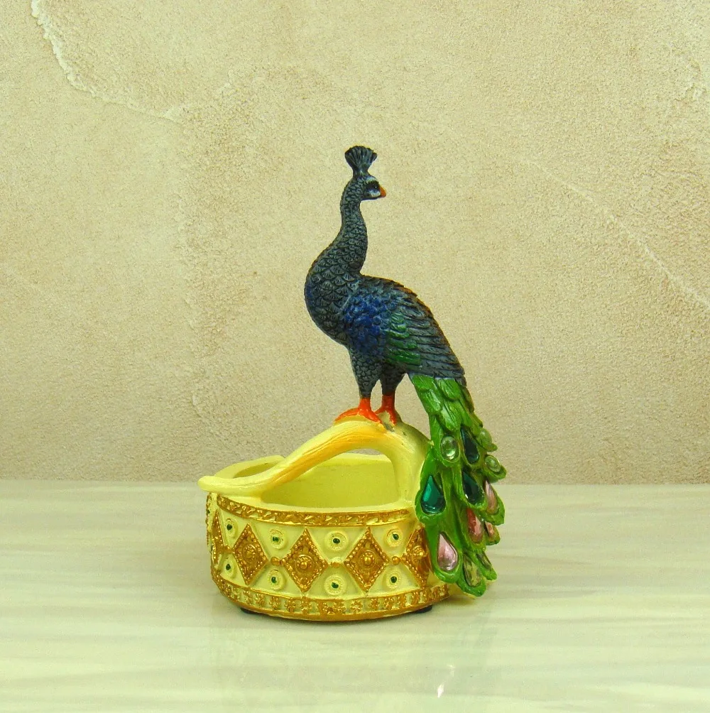 Handmade Peacock Miniature Figurine Decorative Resin Animal Organizer Box Mascot Trinket Gift and Craft Ornament Accessories | Дом и сад
