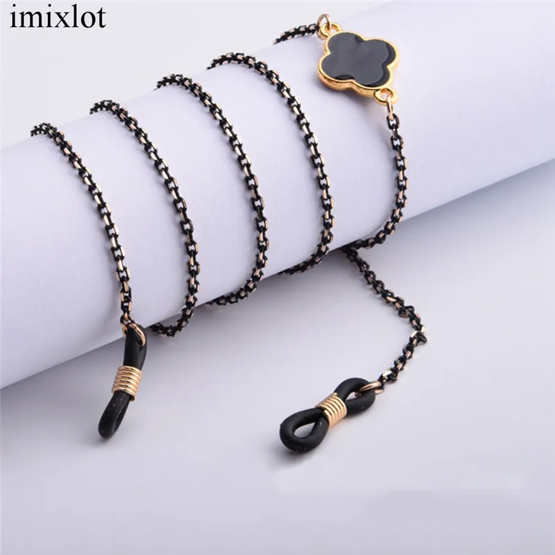 Imixlot высокое качество декоративный черный/белый цветок очки цепь шейный ремешок для мужчин и женщин Нескользящие Висячие ювелирные изделия - Цвет: A
